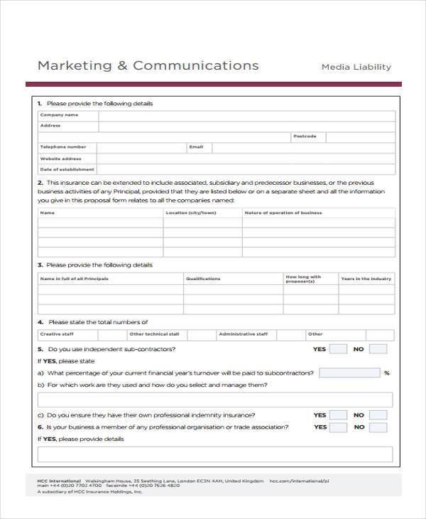 Free 12 Marketing Proposal Forms In Pdf Ms Word