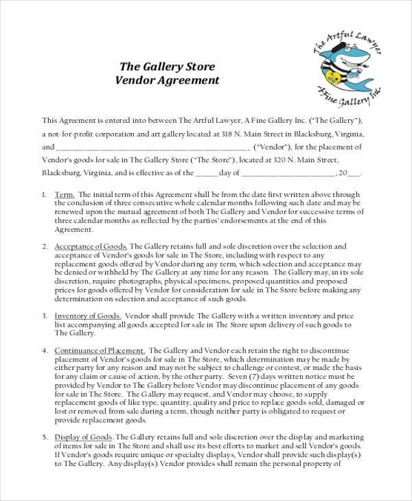 Free 8 Sample Vendor Agreement Forms In Pdf Ms Word