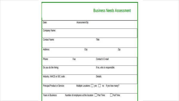 Free 10 Sample Business Assessment Forms In Pdf Ms Word Excel