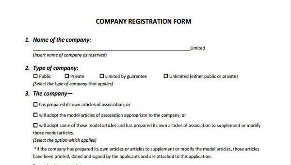 Free 7 Sample Company Registration Forms In Pdf Ms Word