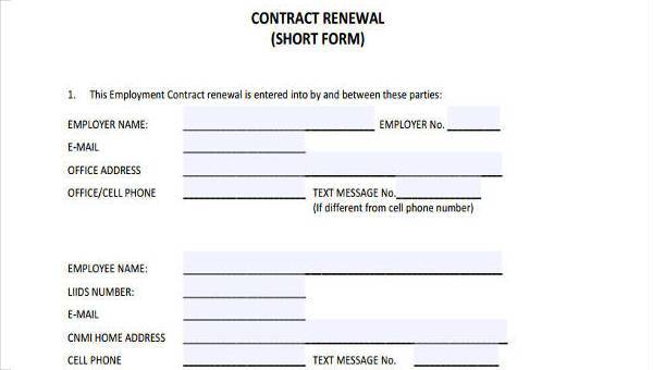Free 9 Sample Employment Renewal Forms In Pdf Ms Word