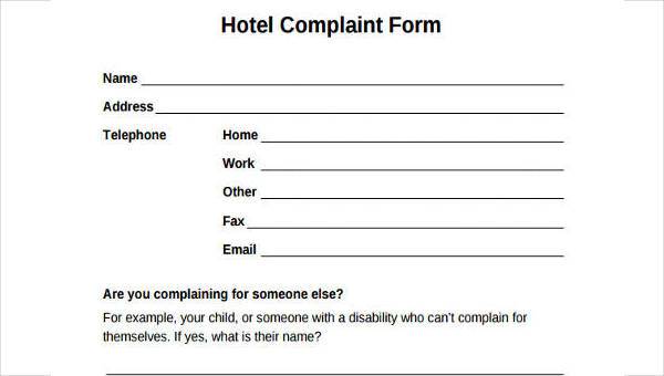 Free 7 Sample Hotel Complaint Forms In Pdf Ms Word