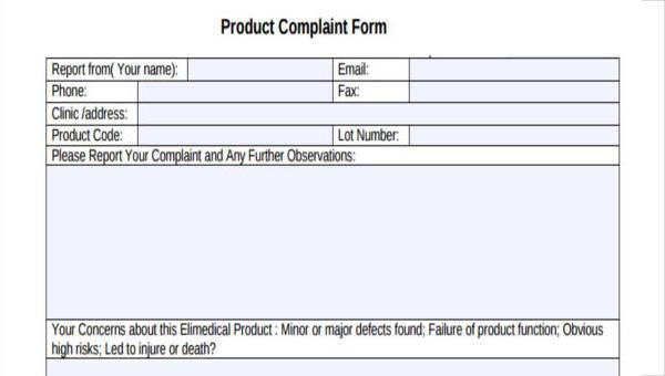 Free 8 Sample Product Complaint Forms In Pdf Ms Word