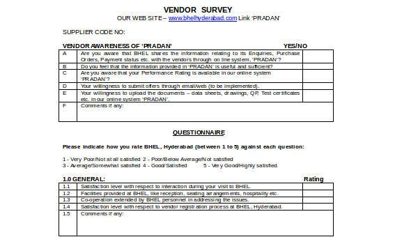 Free 8 Sample Vendor Survey Forms In Pdf Ms Word