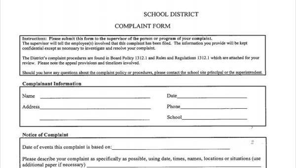 Free 11 School Complaint Forms In Pdf Ms Word
