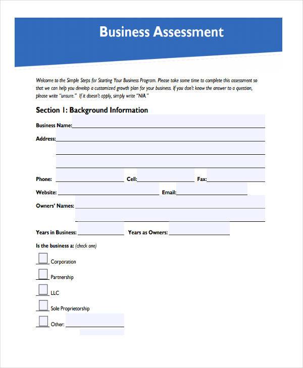 Free 8 Business Assessment Forms In Pdf Ms Word Excel