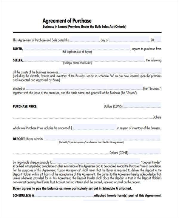 Free 7 Business Purchase Agreement Forms In Pdf Ms Word
