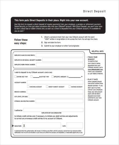 free 9 sample printable direct deposit forms in pdf ms word excel