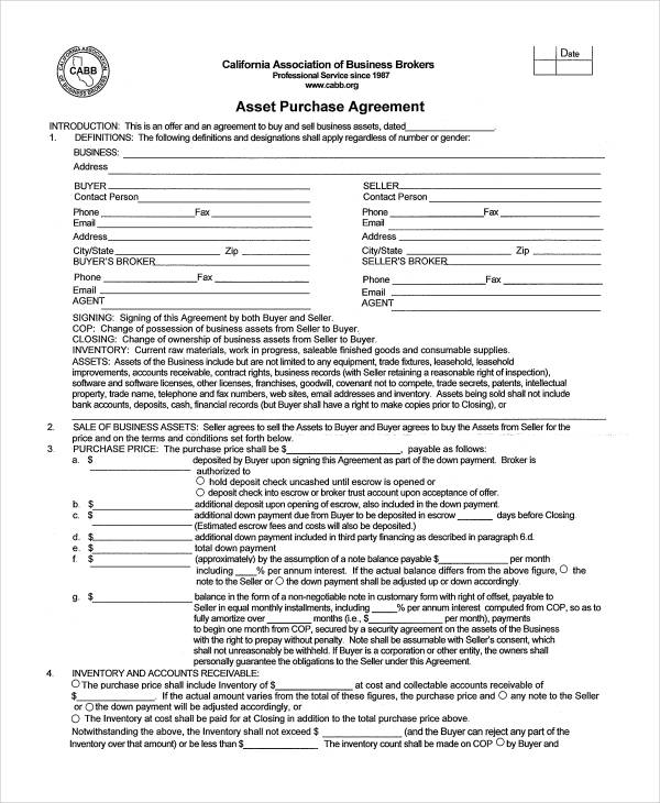 Free 11 Asset Purchase Agreement Forms In Pdf Ms Word