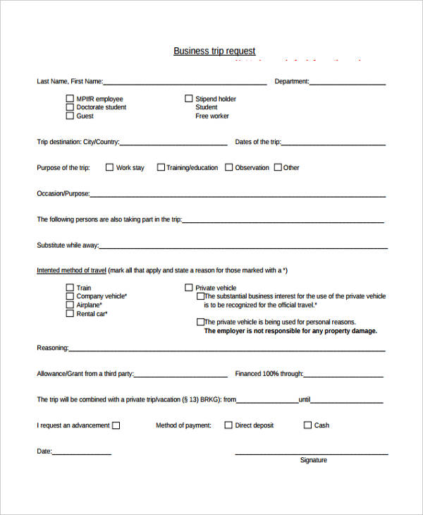Free 34 Travel Request Forms In Pdf Ms Word Excel