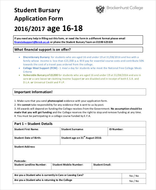 Free 9 College Application Forms In Pdf Ms Word