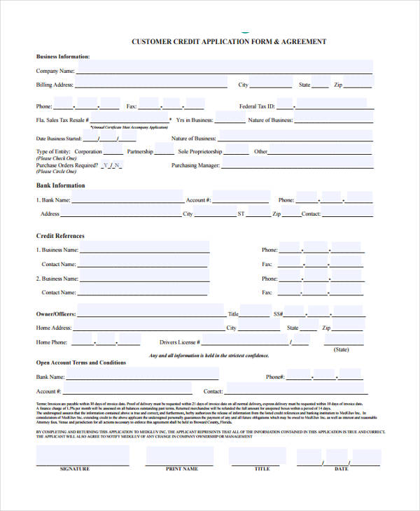 Free 17 Credit Application Forms In Pdf Excel Ms Word