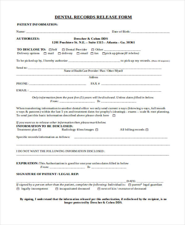free 23 patient release forms in pdf ms word