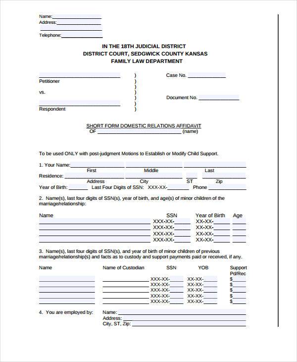 Free 42 Affidavit Forms In Pdf