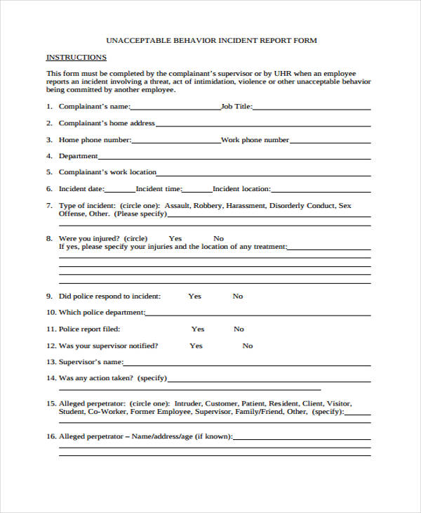 Free 41 Sample Incident Report Forms In Pdf Pages Excel Ms Word