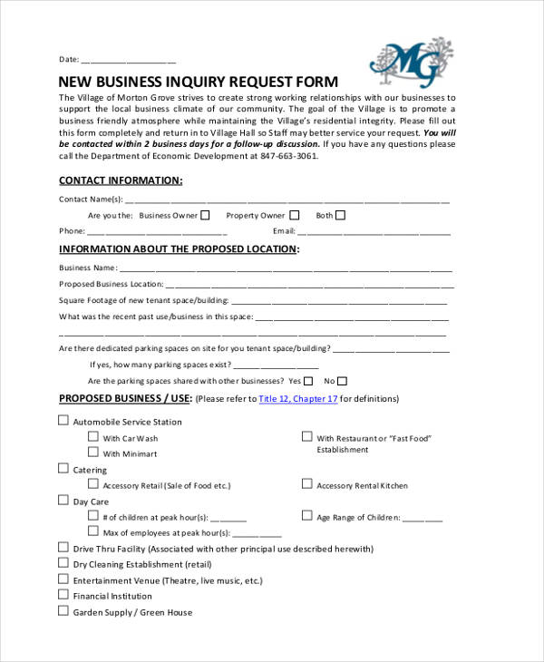 Free 12 Sample Business Request Forms In Pdf Ms Word Excel