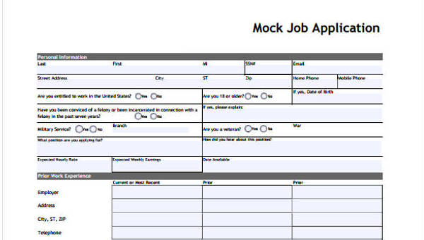 9 sample standard job application form free sample