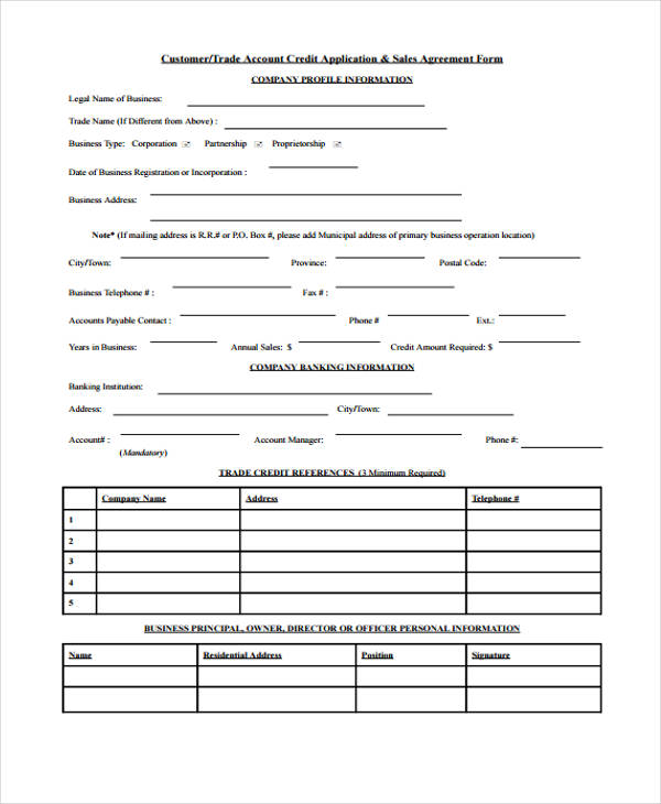 Free 17 Credit Application Forms In Pdf Excel Ms Word