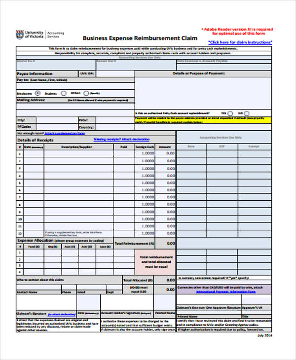 Free 10 Business Expense Forms In Pdf Excel Ms Word