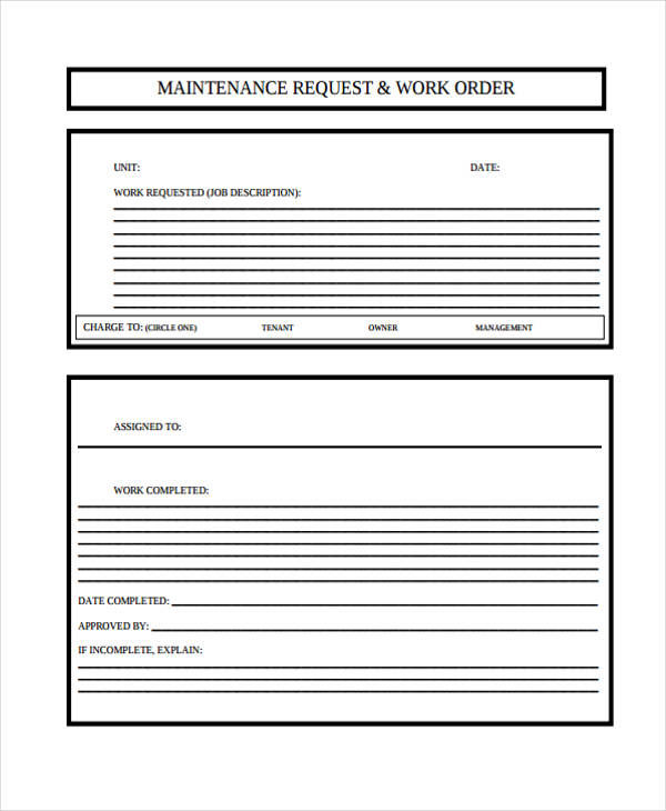Work orders can be written/printed on a sheet of paper or in the form of a digital document. Free 7 Maintenance Work Order Forms In Pdf Ms Word