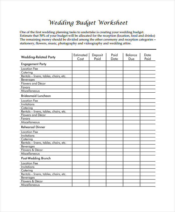 This is the list that y. FREE 7+ Wedding Budget Forms in PDF | MS Word