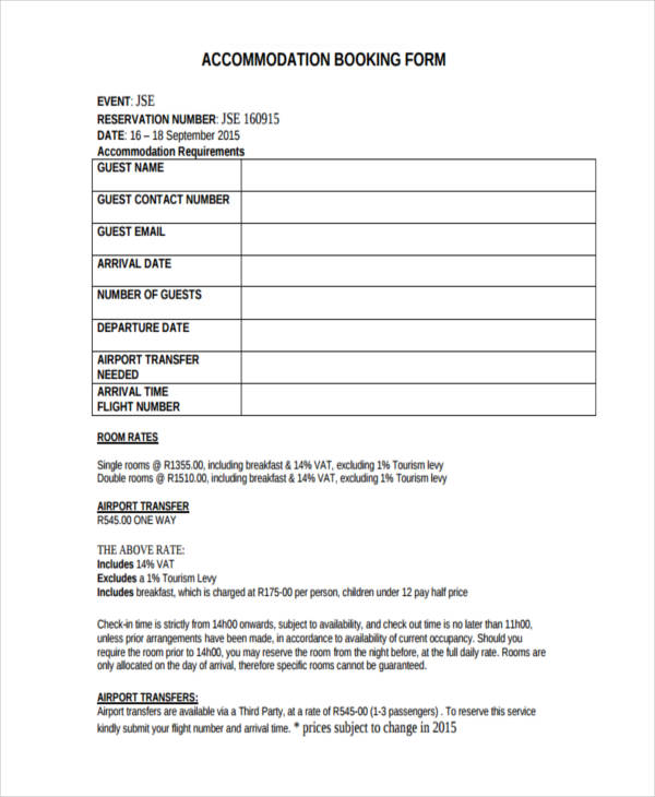 Free 11 Booking Confirmation Forms In Pdf Ms Word