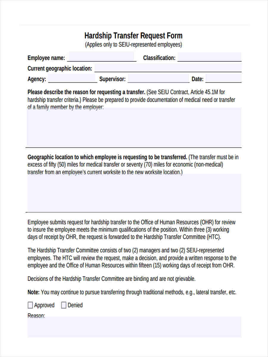 Free 7 Employee Transfer Forms In Pdf