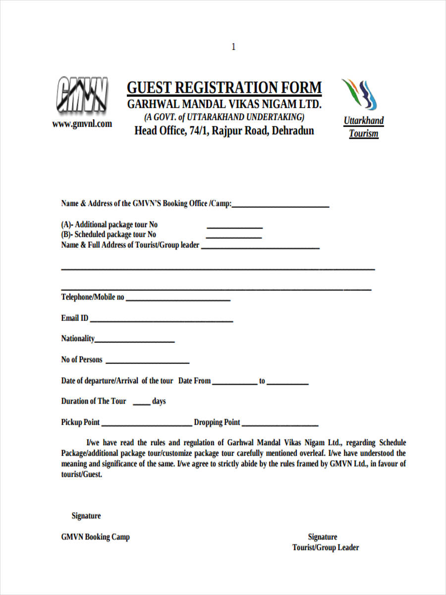 Free 22 Hotel Registration Forms In Pdf Ms Word