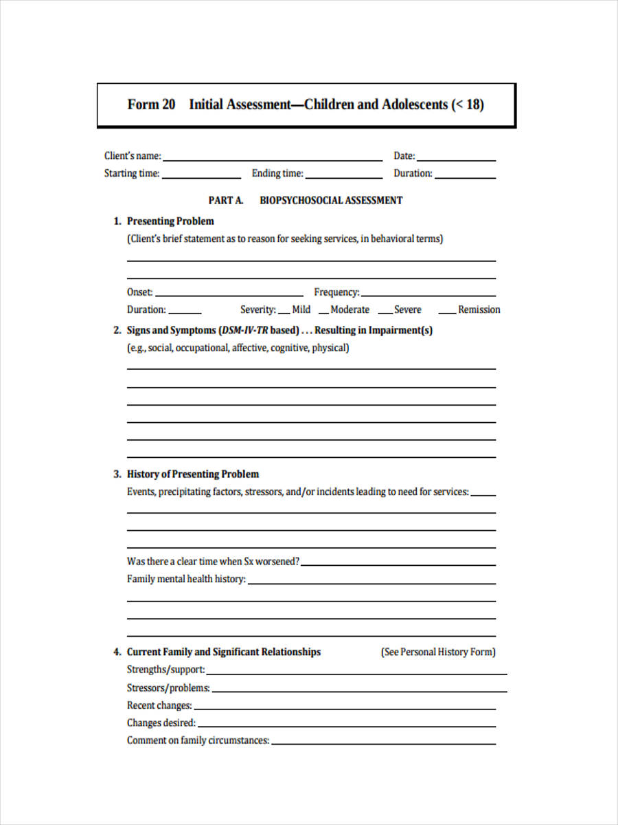 Social Work Biopsychosocial Assessment Template