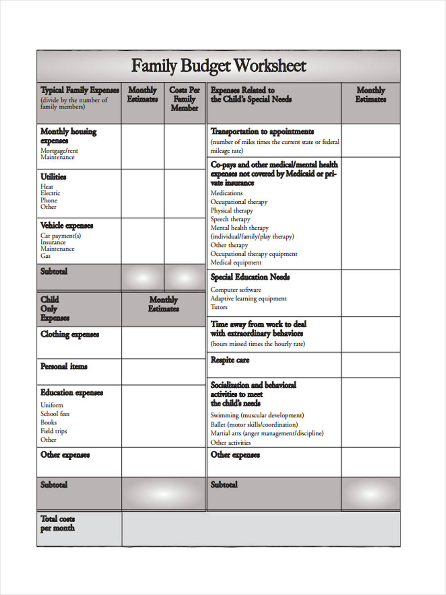free 7 family budget forms in pdf excel