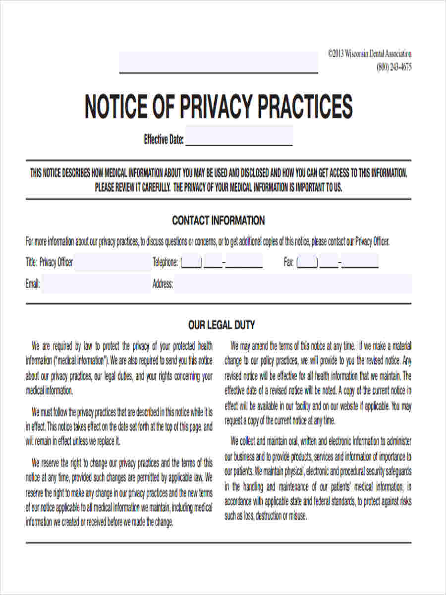 Printable Notice Of Privacy Practices Template - Printable Templates