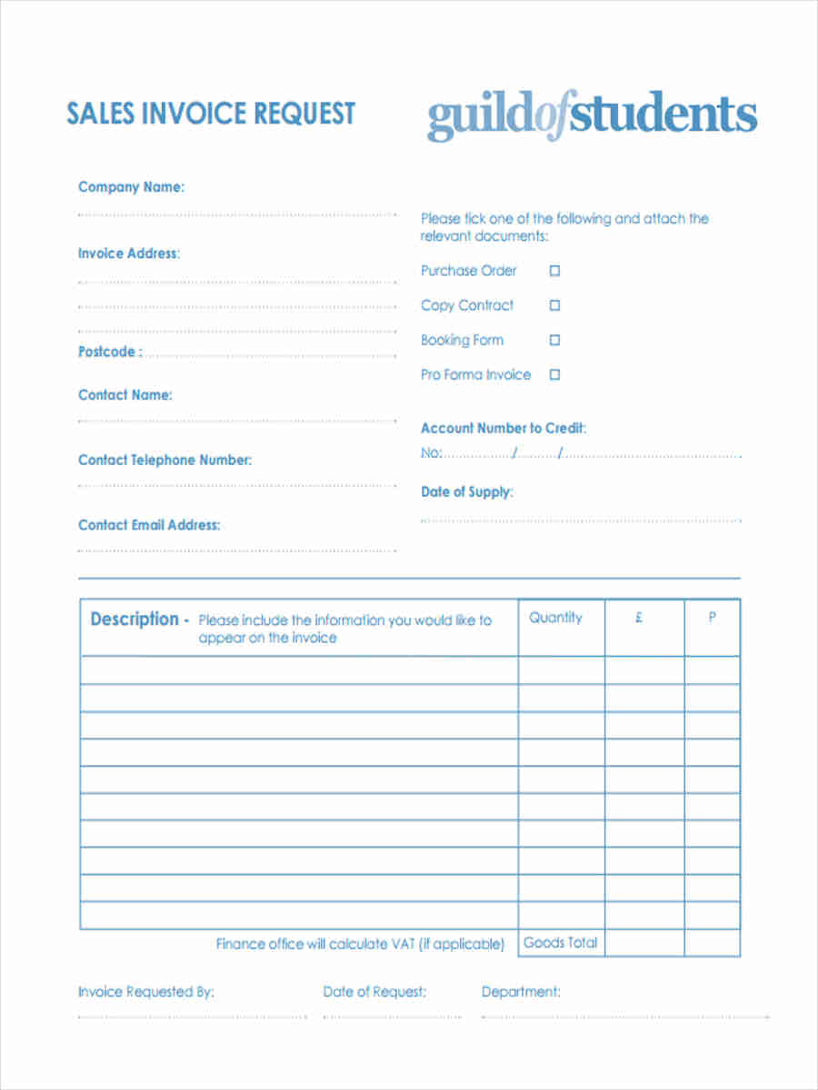 Free 9 Invoice Request Forms In Ms Word Pdf Excel