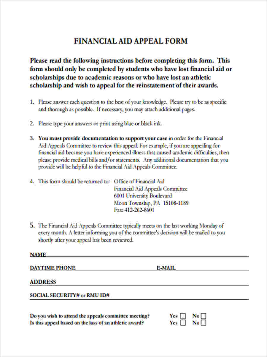 Free 6 Financial Aid Forms In Pdf Ms Word