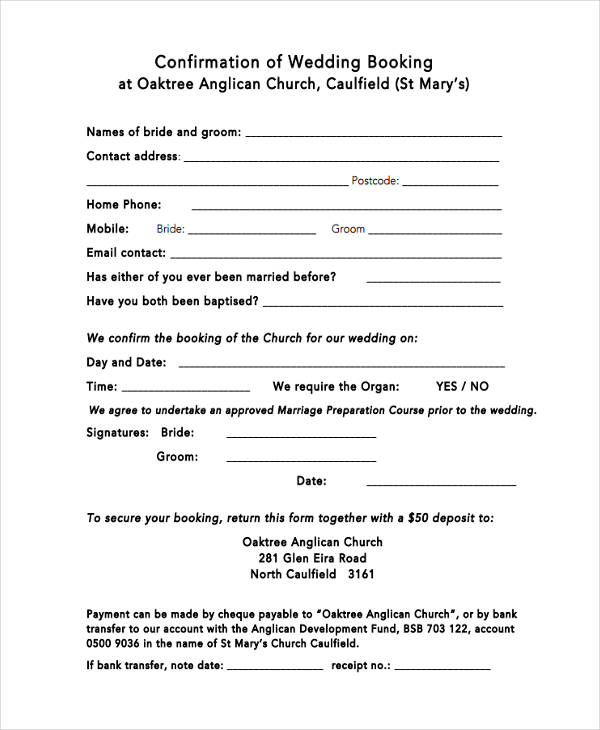 Free 11 Booking Confirmation Forms In Pdf Ms Word