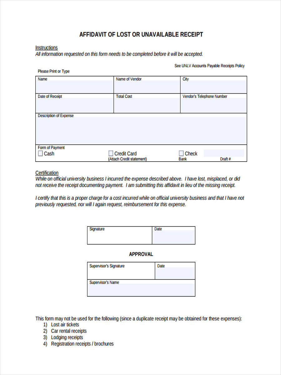 free 6 lost receipt forms in pdf ms word excel