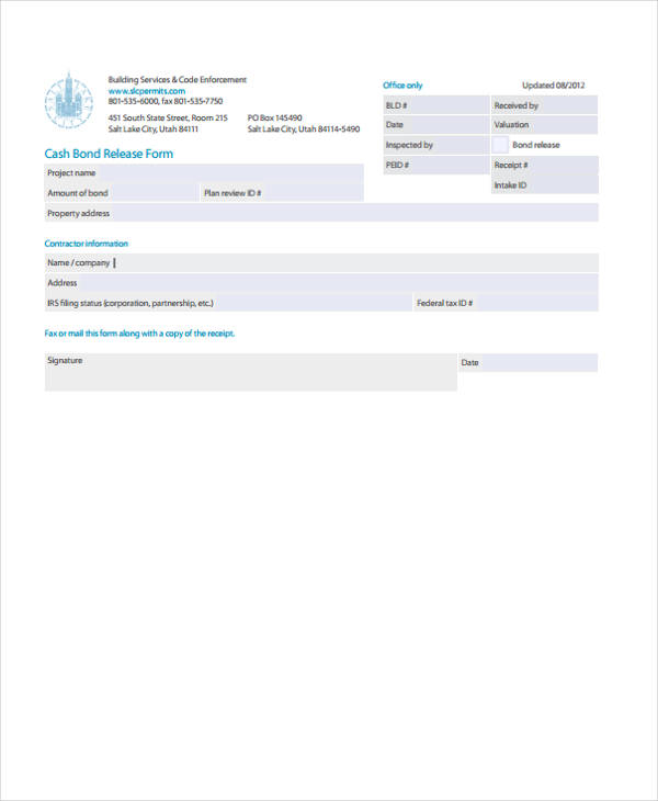 free 9 bond release forms in pdf ms word