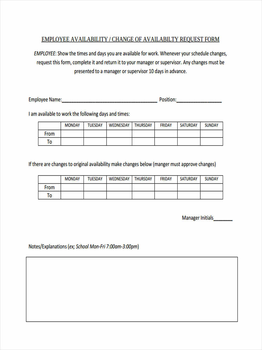 FREE 7+ Employee Availability Forms in PDF | MS Word