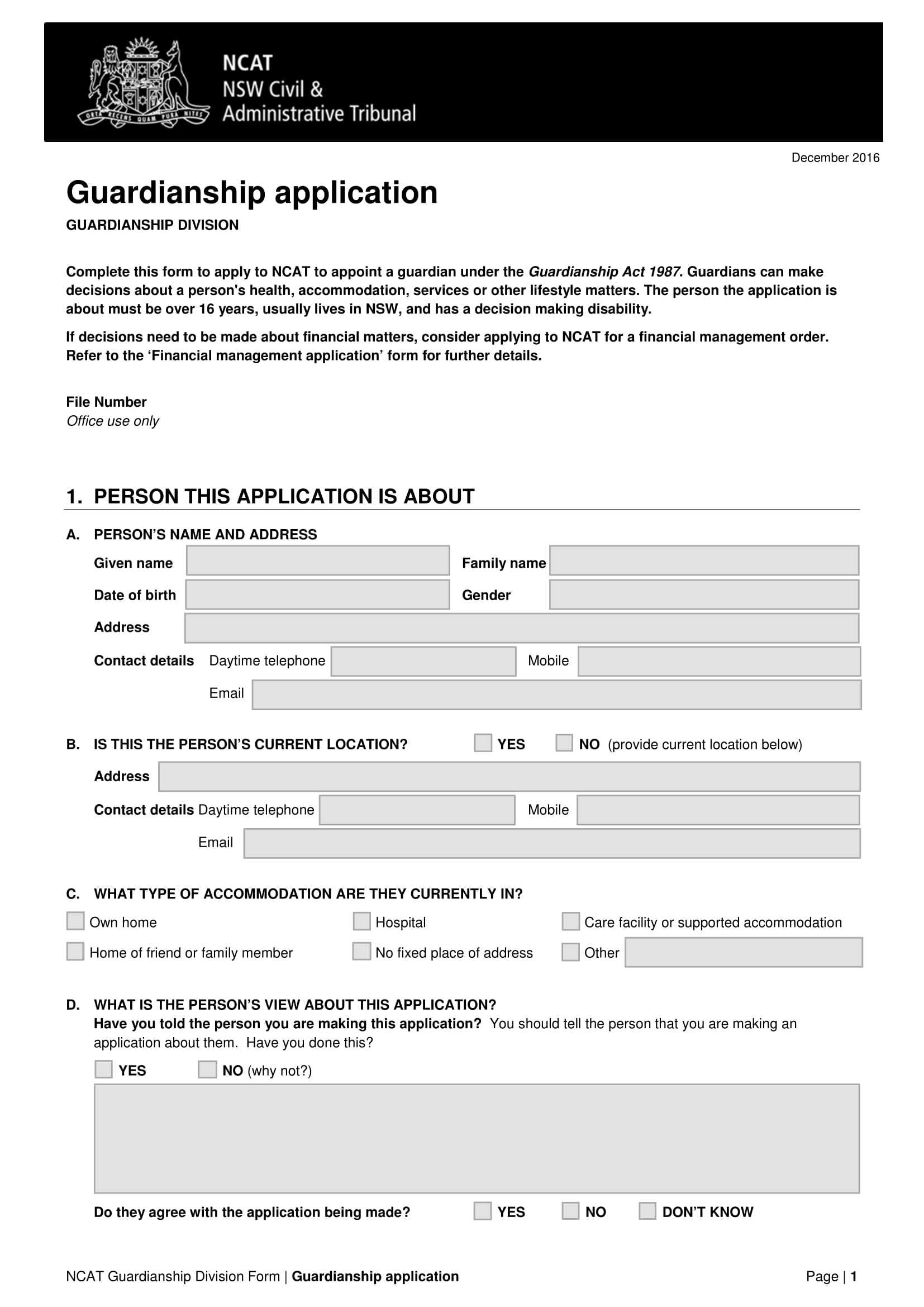 Printable guardianship form