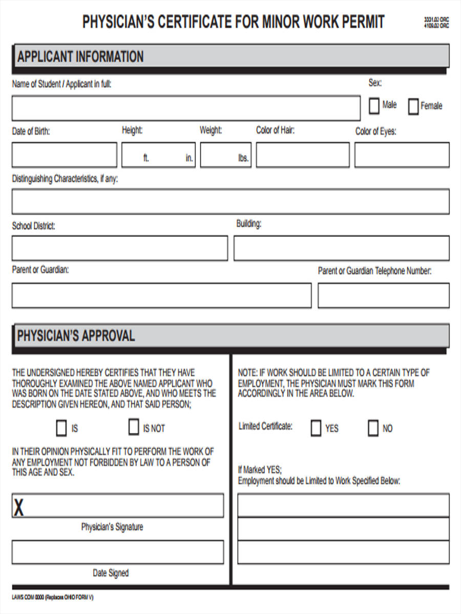 free 5 work physical forms in pdf