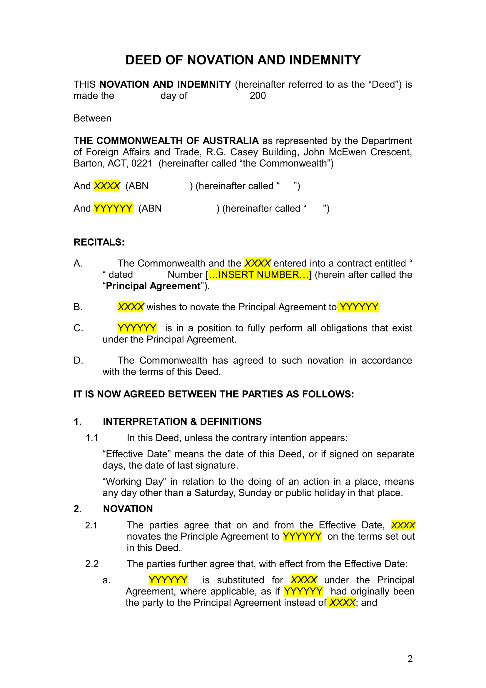 Novation Agreement Template