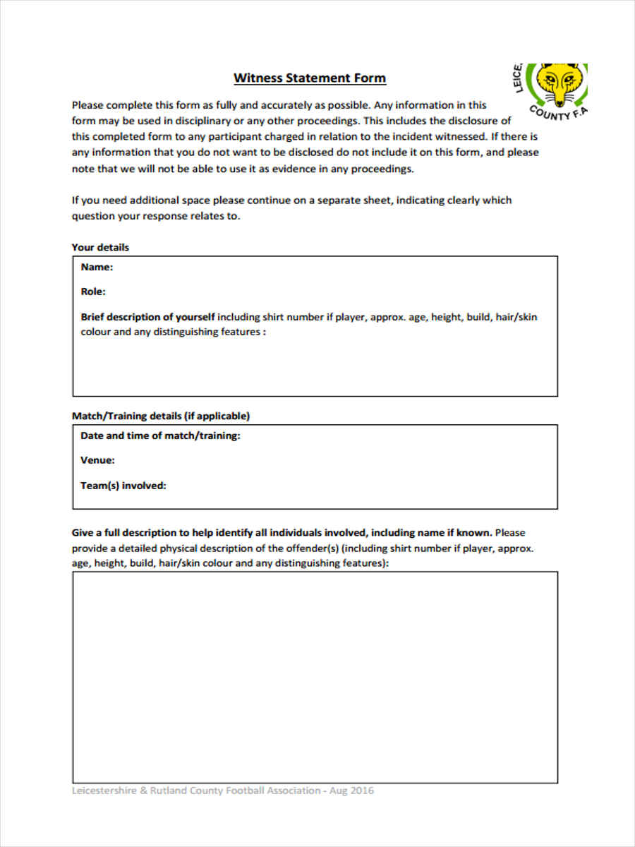 Free 18 Witness Statement Forms In Pdf Ms Word