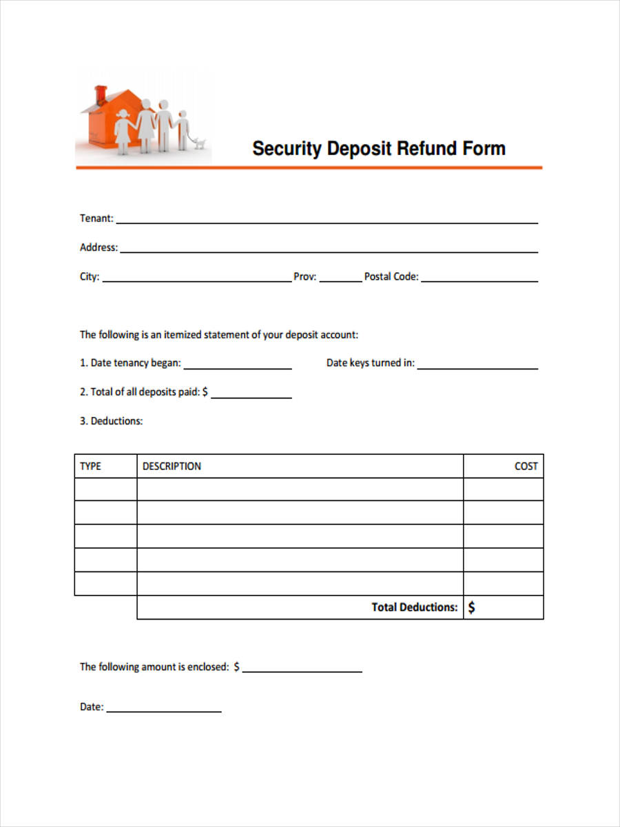 Free 6 Rental Deposit Forms In Pdf