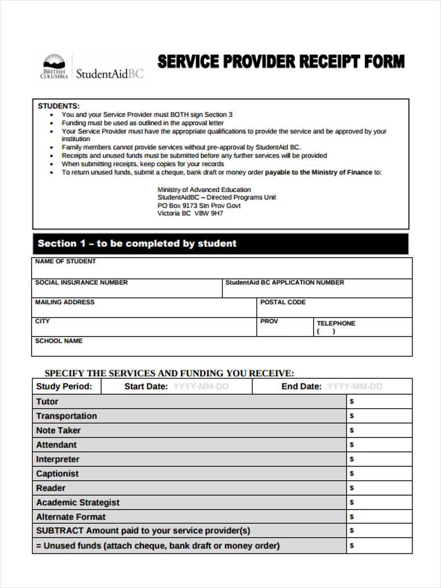 free 7 service receipt forms in pdf ms word