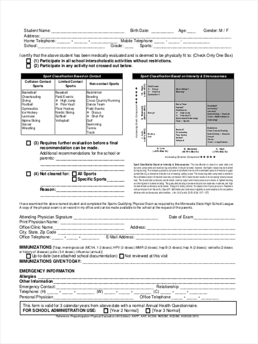 free 8 sports physical forms in pdf ms word