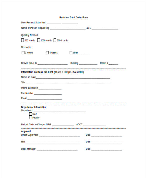 Free 9 Card Order Forms In Ms Word Pdf Excel