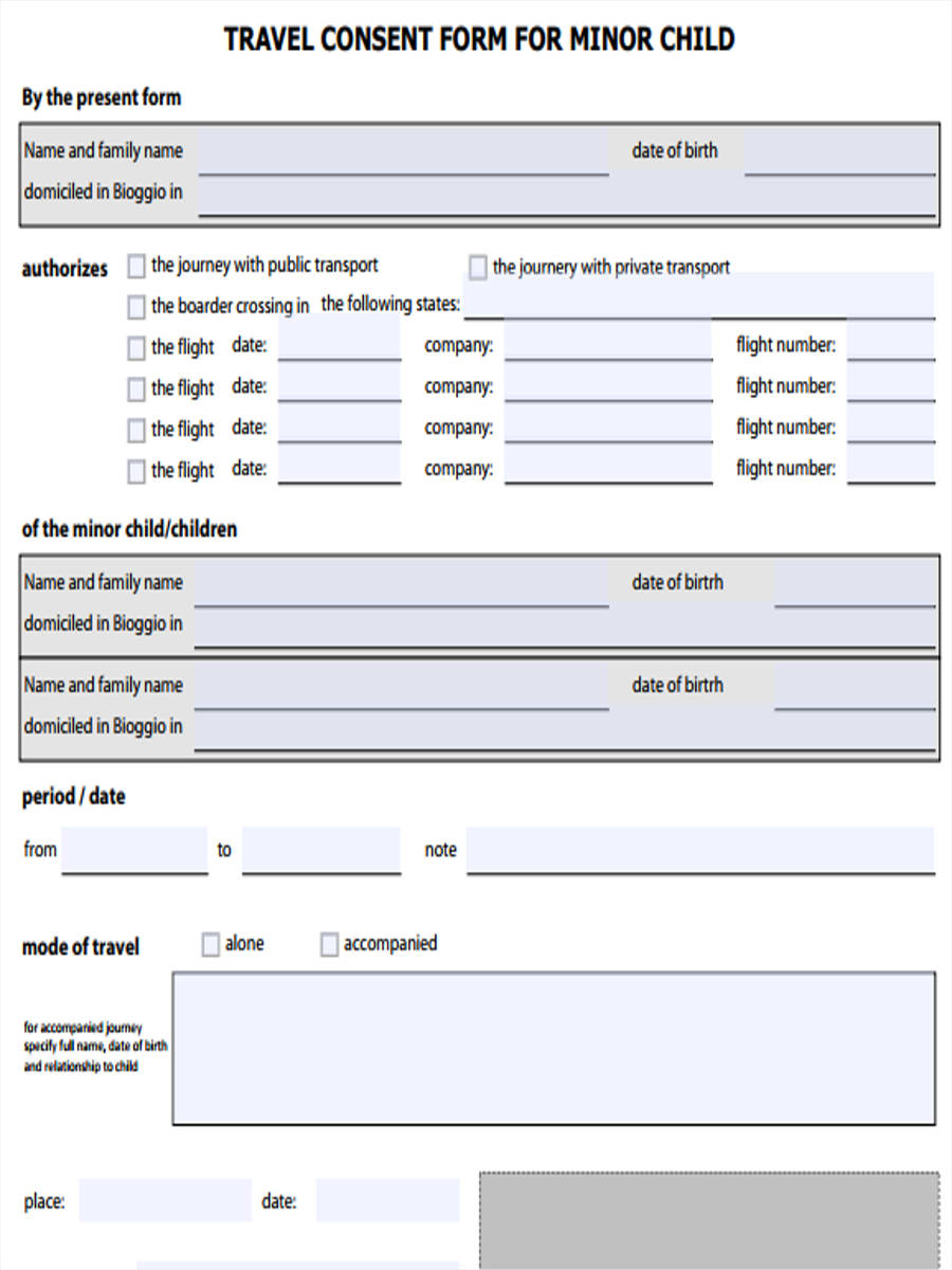 free 5 child travel consent forms in pdf
