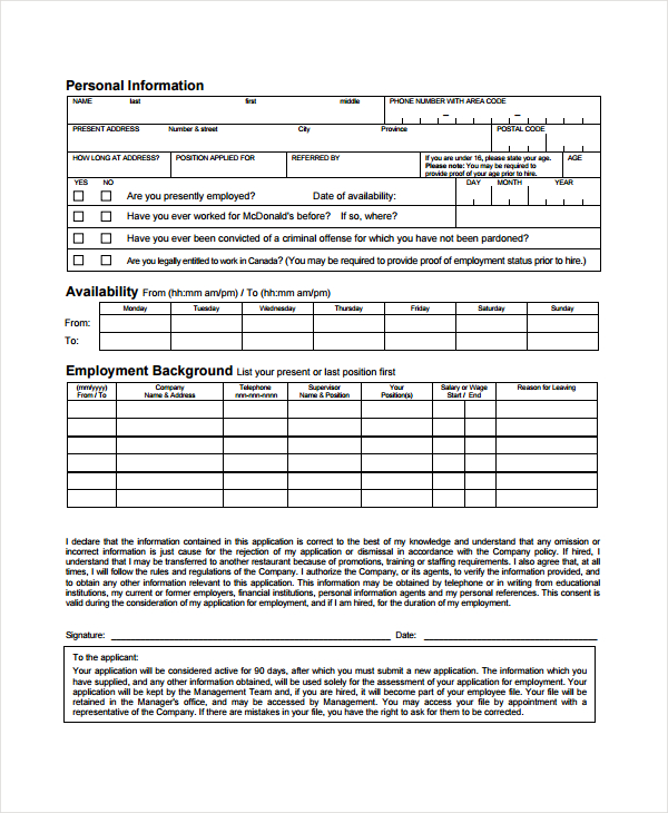 Free 8+ restaurant application forms in pdf