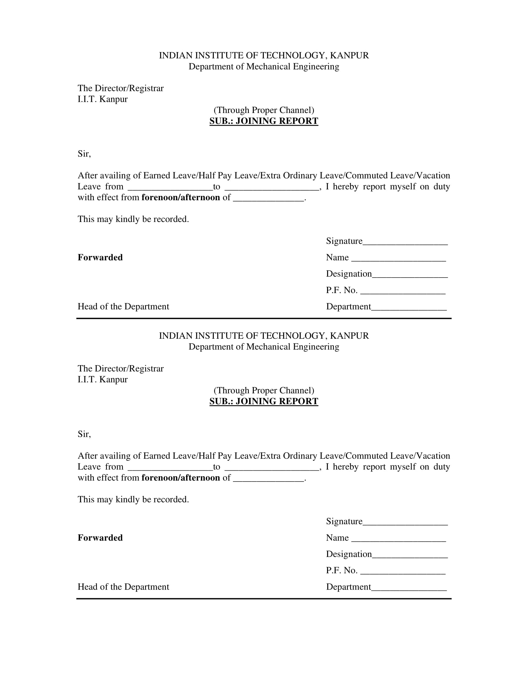 Free 14 Joining Report Forms In Pdf Ms Word