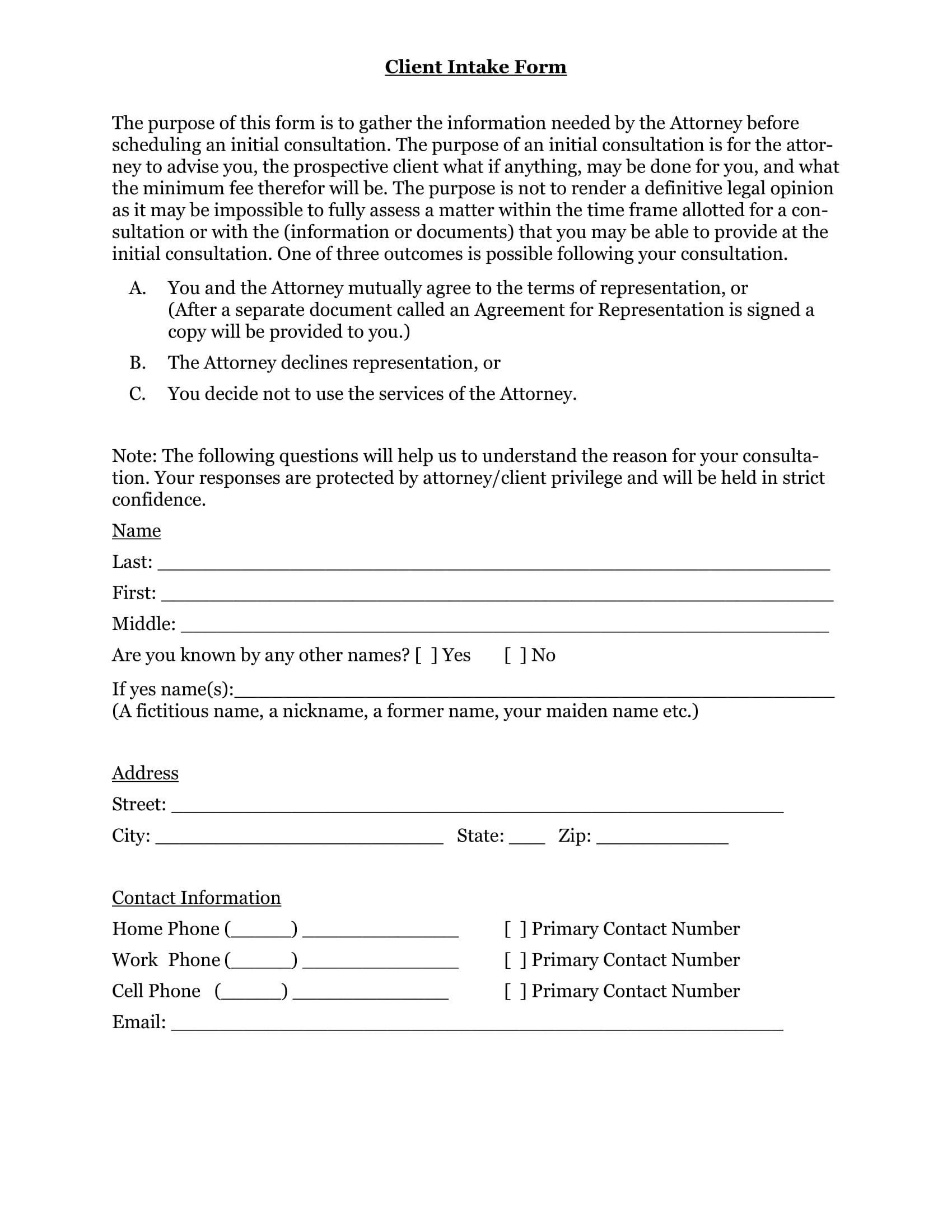 "Legal Client Intake" New Legal Client Intake Form Form Resume