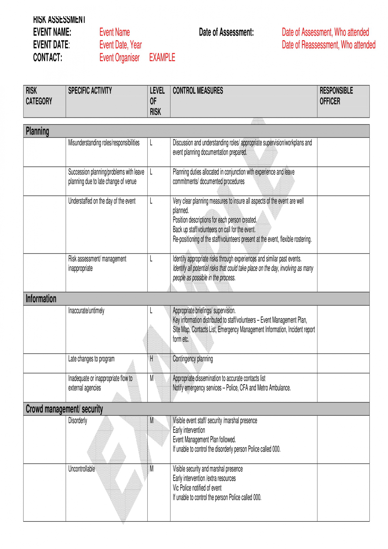 Corporate Risk Assessment Template